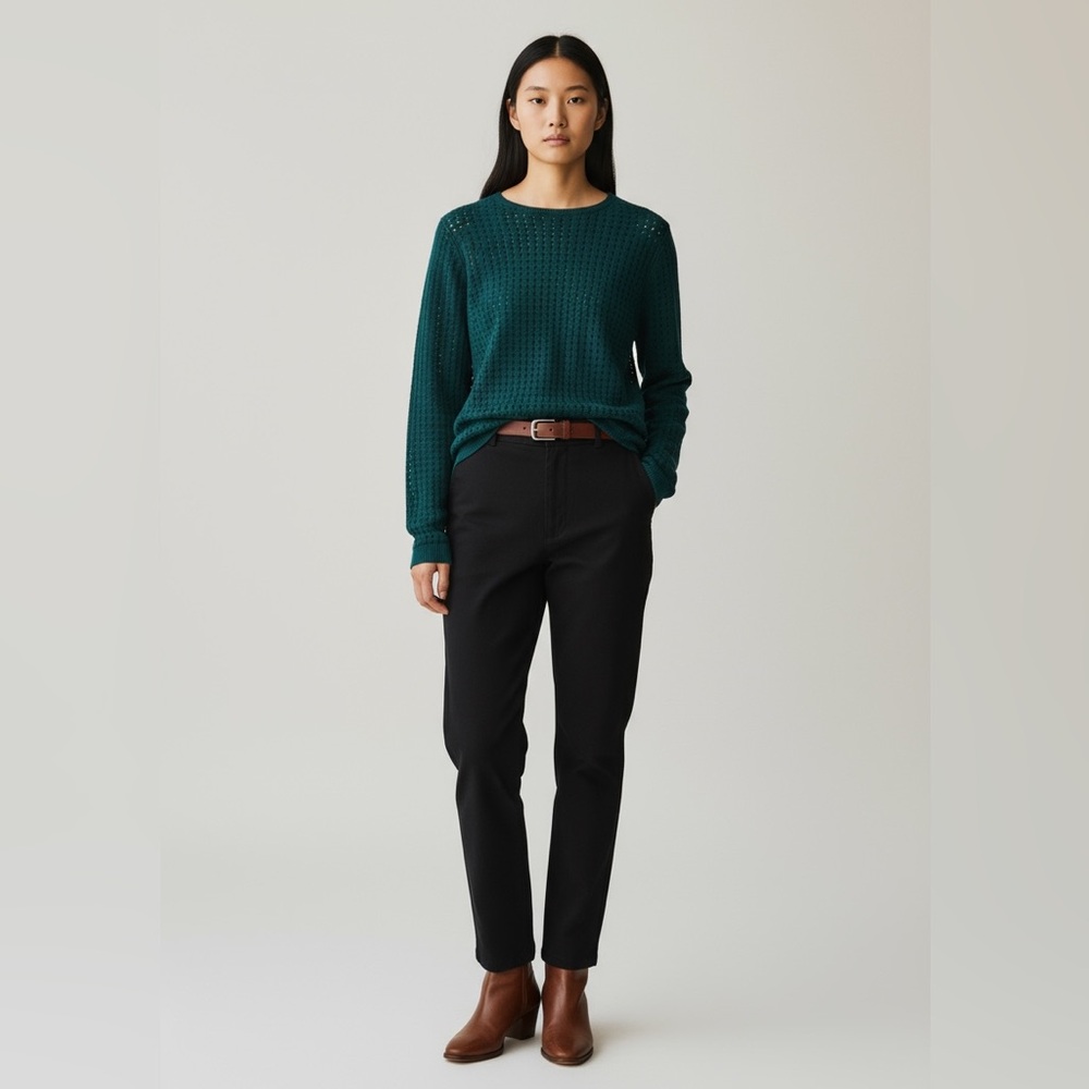 J.Jill Textured-Stitch Pullover Sweater - Dark Teal/Navy - Medium